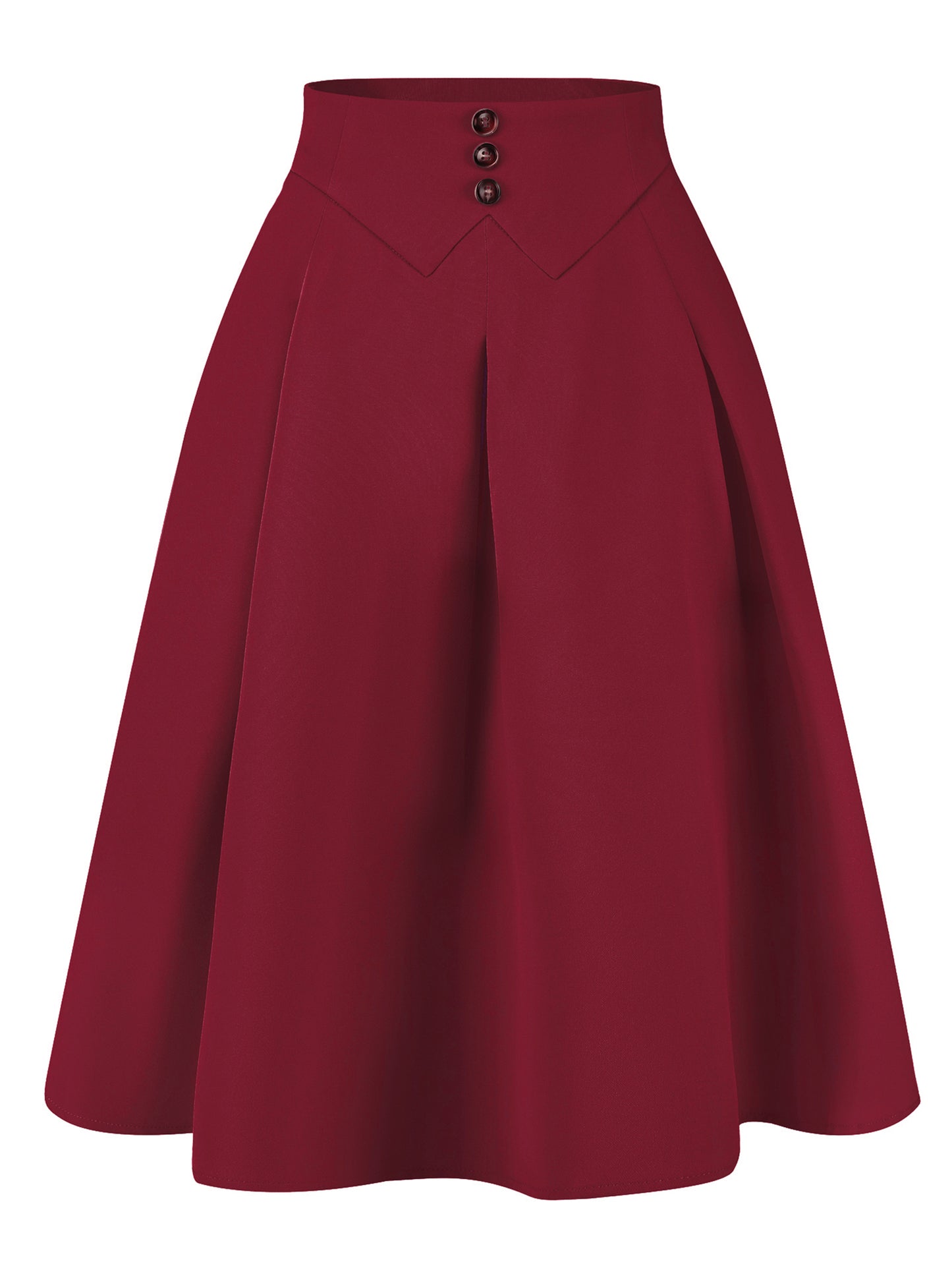 Women's Casual Office A-Line Skirt Button Decor High Waist Midi Flared Pleated Skirt