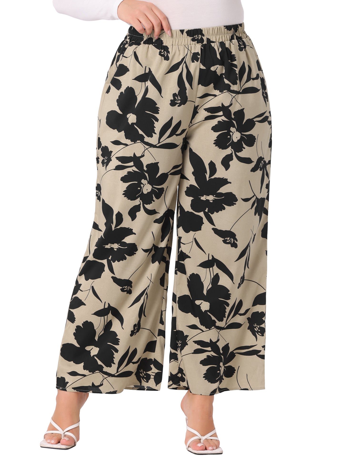 Women Plus Size Palazzo Pants Chiffon Casual Boho High Waist Wide Leg Pant with Pockets
