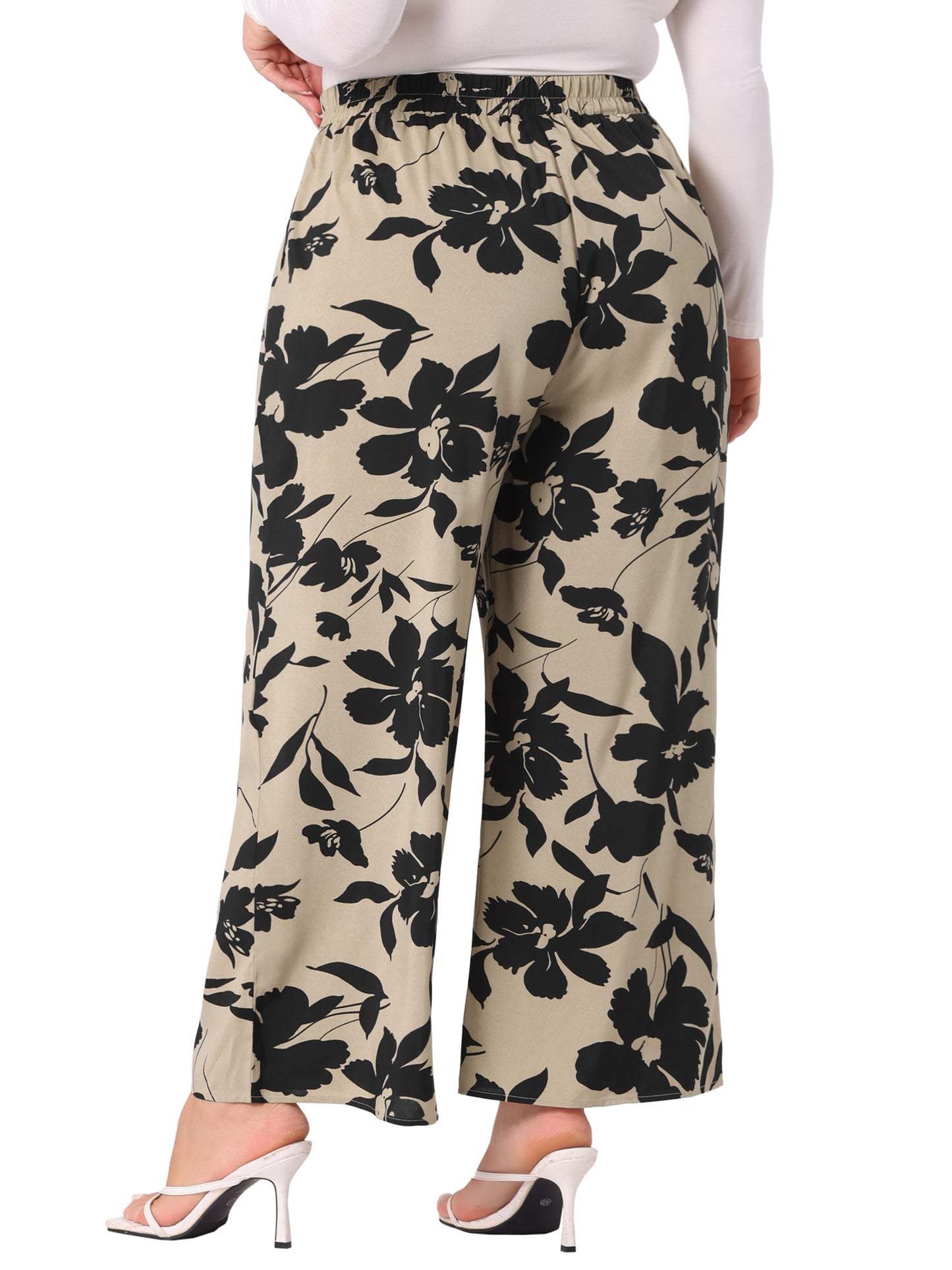 Women Plus Size Palazzo Pants Chiffon Casual Boho High Waist Wide Leg Pant with Pockets