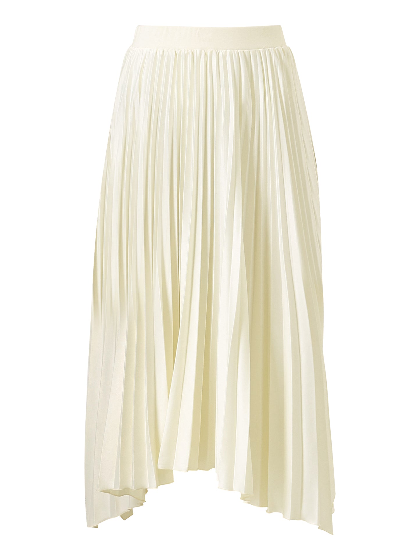 Women's Pleated A-Line Skirt Asymmetrical Hem Satin High Waist Flared Midi Skirt