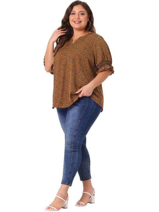 Women's Plus Size Blouse Pin Dots Smocked Floral Boho Blouse