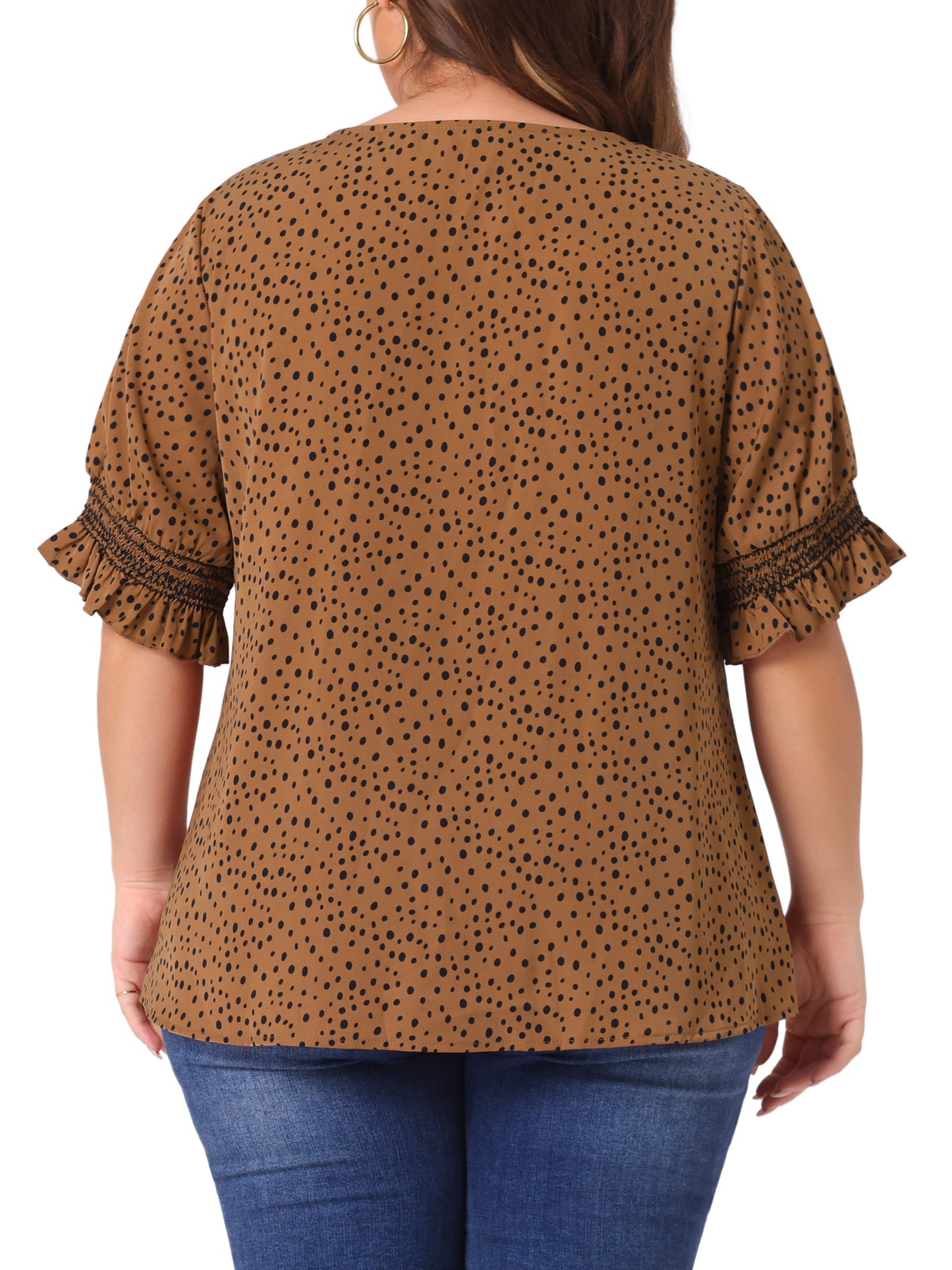 Women's Plus Size Blouse Pin Dots Smocked Floral Boho Blouse