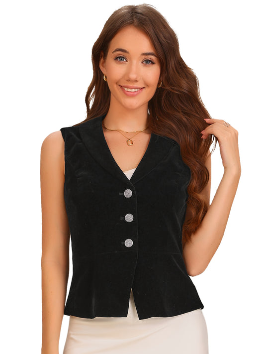 Women's Velvet Lapel V Neck Dressy Blazer Suit Vest