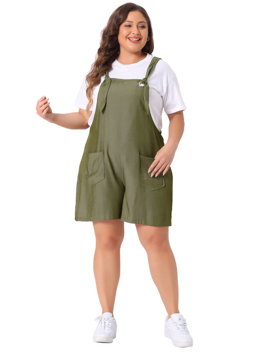 Women's Plus Size Sleeveless Square Neck Tie Shoulder Romper Shorts