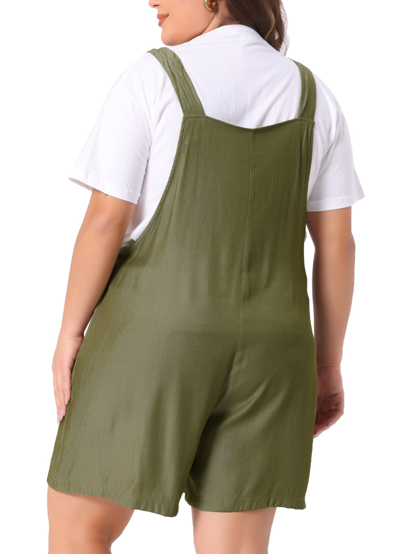 Women's Plus Size Sleeveless Square Neck Tie Shoulder Romper Shorts