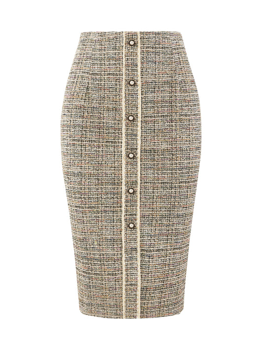 Falda tubo de tweed elegante hasta la rodilla para mujer