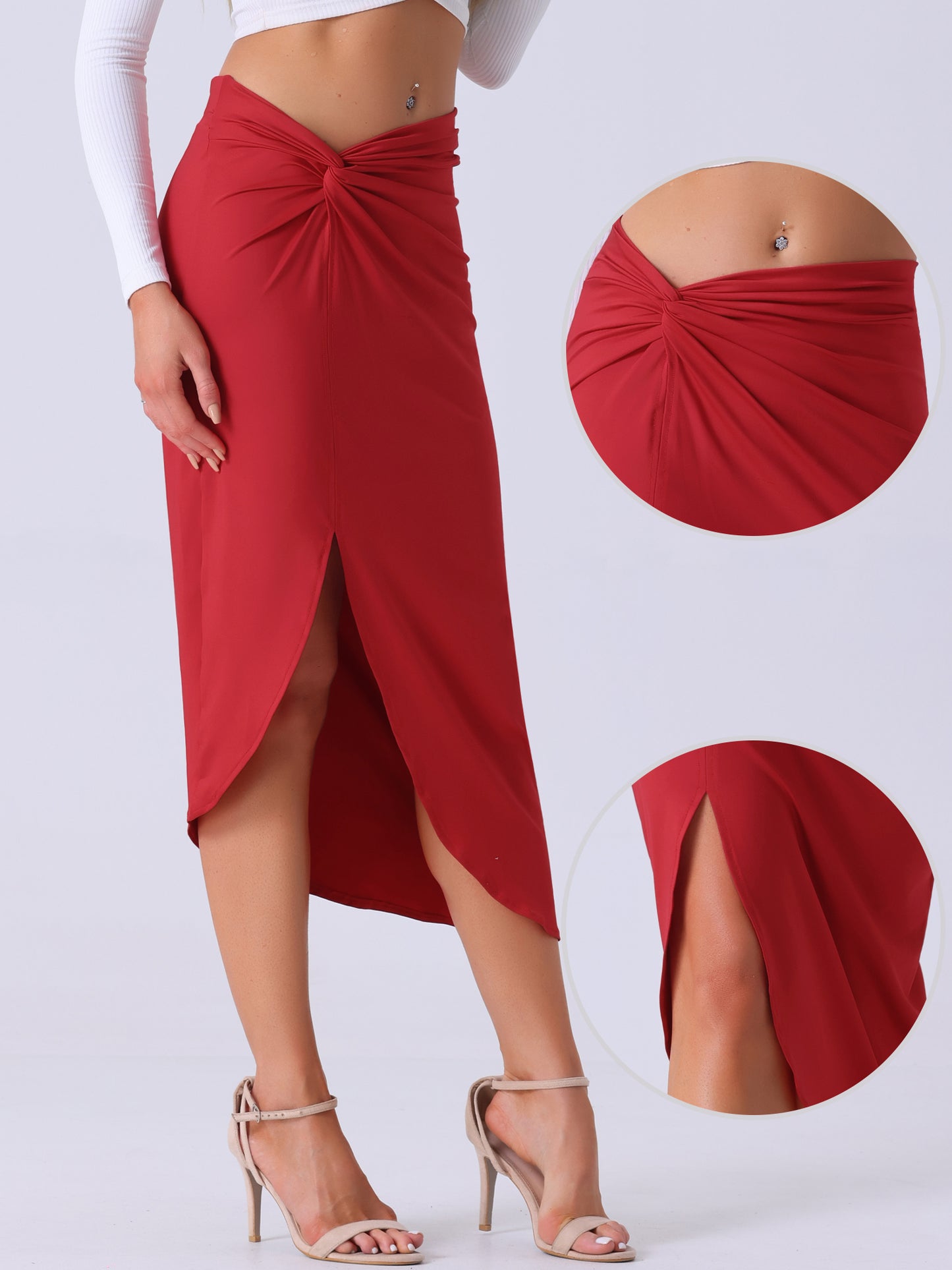 Faldas de playa bohemias asimétricas con abertura alta fruncida y parte delantera torcida para mujer