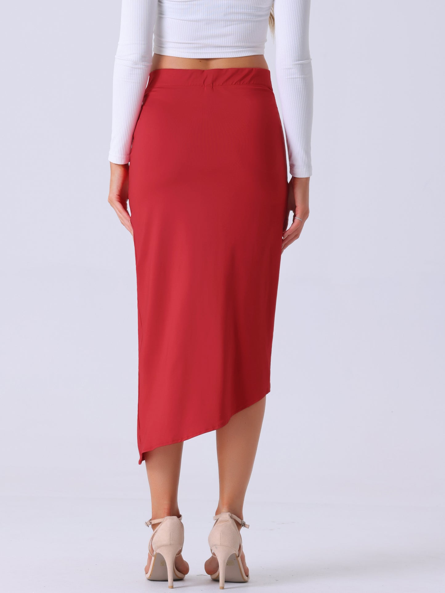 Faldas de playa bohemias asimétricas con abertura alta fruncida y parte delantera torcida para mujer