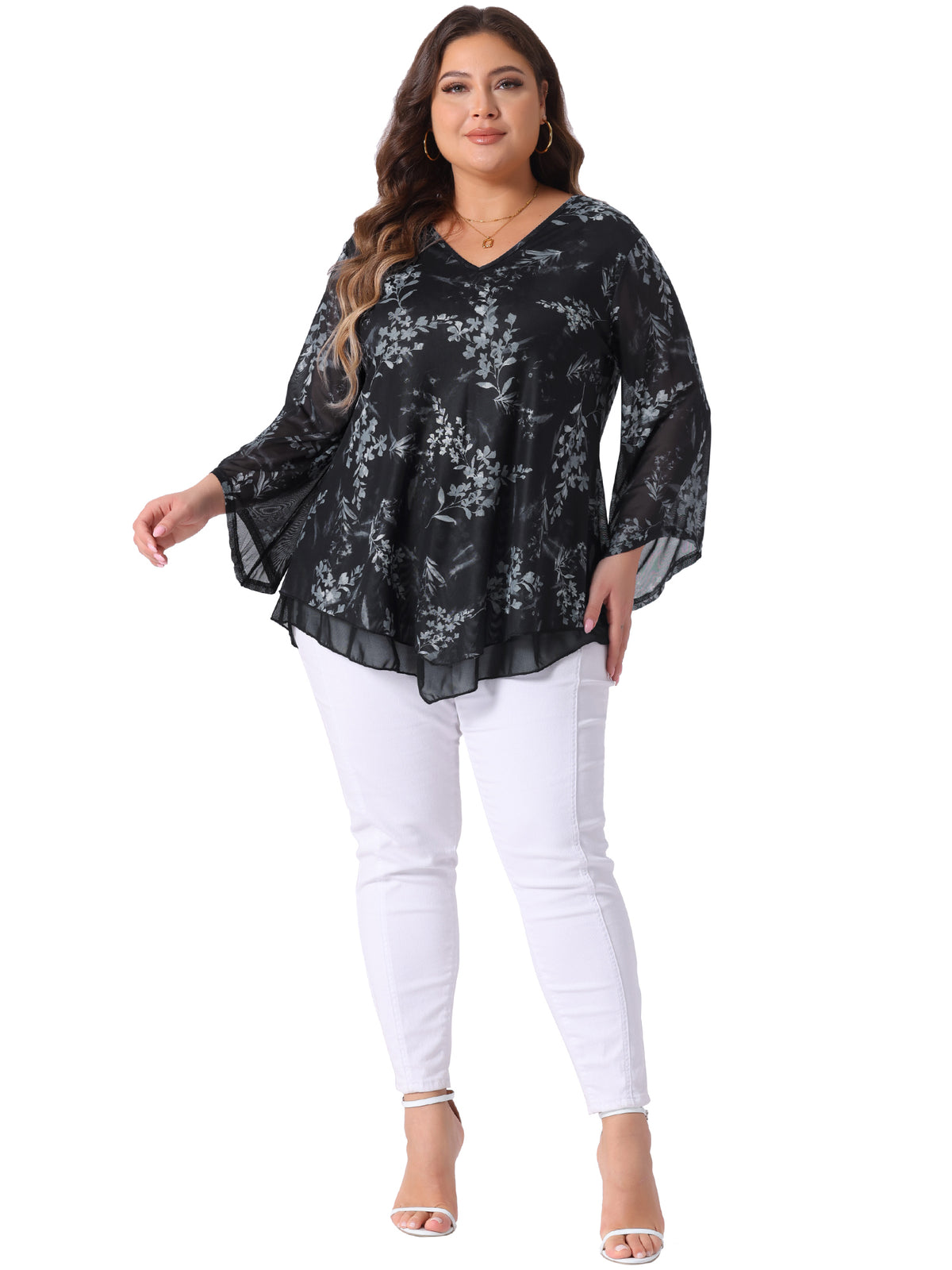 Women Plus Size Dressy Blouse Mesh Casual Flowy Tunic Tops