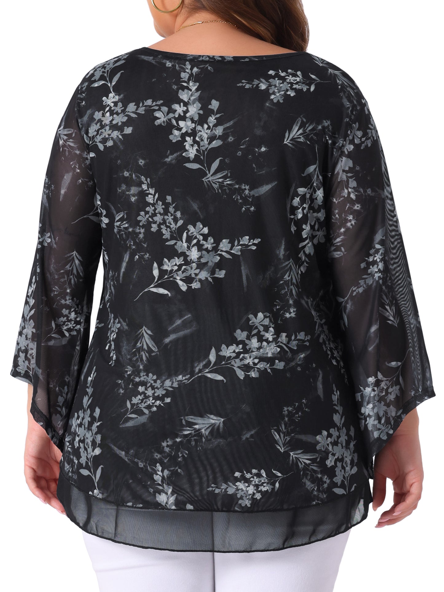 Women Plus Size Dressy Blouse Mesh Casual Flowy Tunic Tops