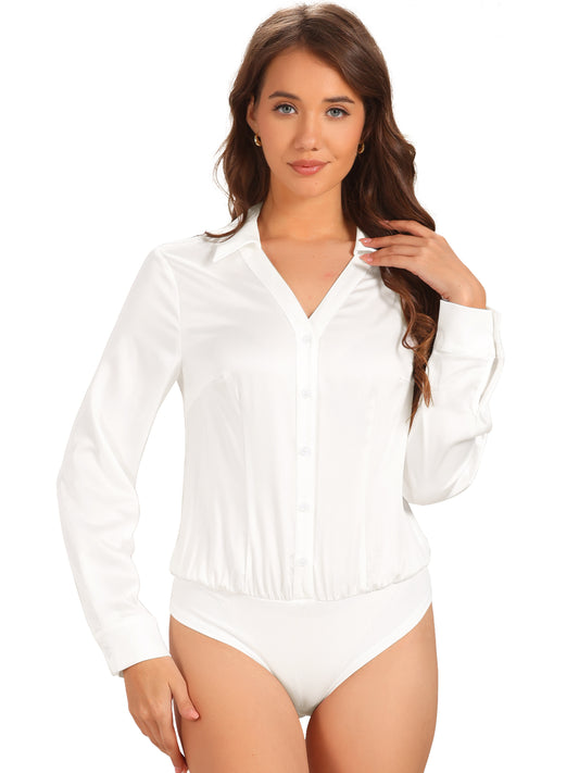 Body de trabajo de una pieza con botones y manga larga para mujer, estilo informal