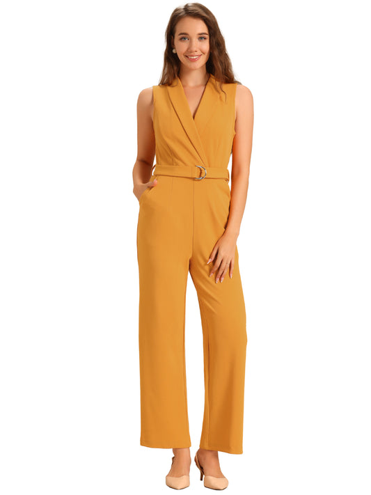 Women's Work Jumpsuit Formal Office Sleeveless Belted Jumpsuits Dressy Romper