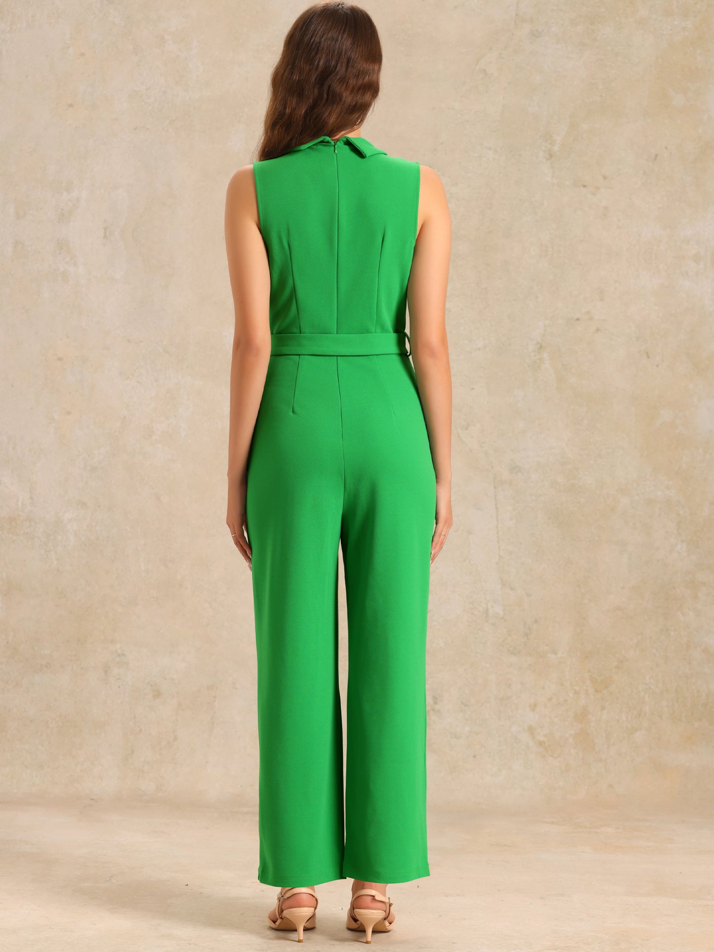 Women's Work Jumpsuit Formal Office Sleeveless Belted Jumpsuits Dressy Romper