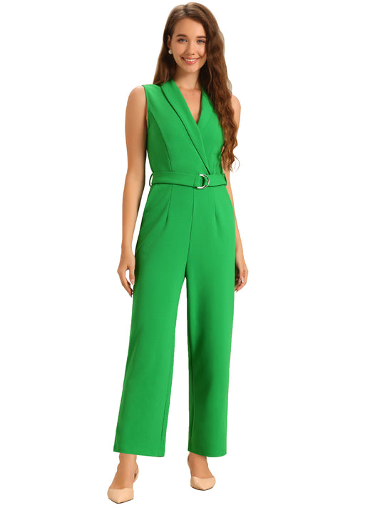 Women's Work Jumpsuit Formal Office Sleeveless Belted Jumpsuits Dressy Romper