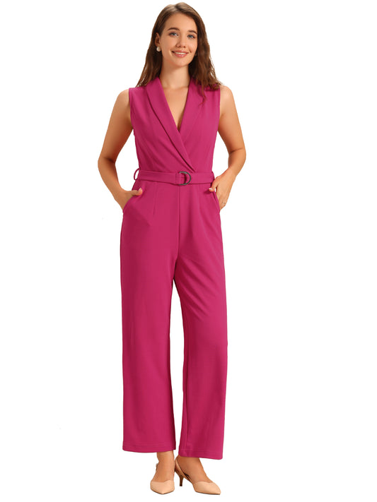 Women's Work Jumpsuit Formal Office Sleeveless Belted Jumpsuits Dressy Romper