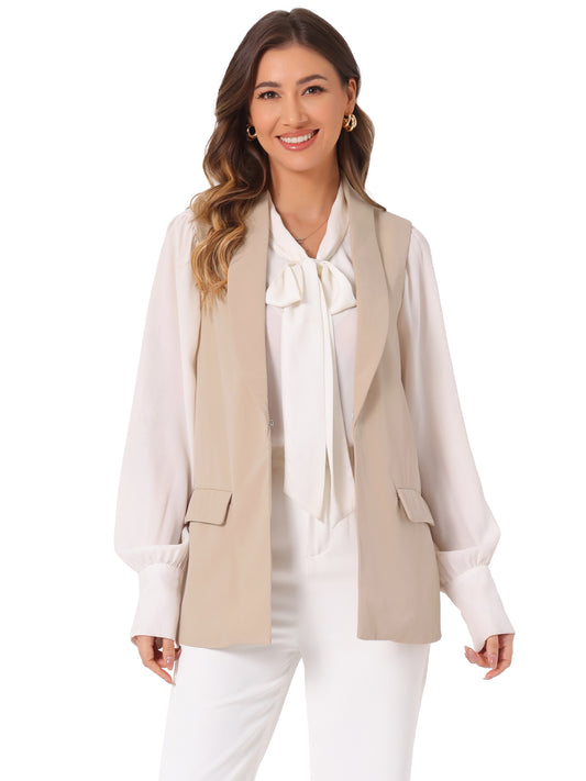 Women's Sleeveless Shawl Collar Open Front Work Office Suit Vest Blazer