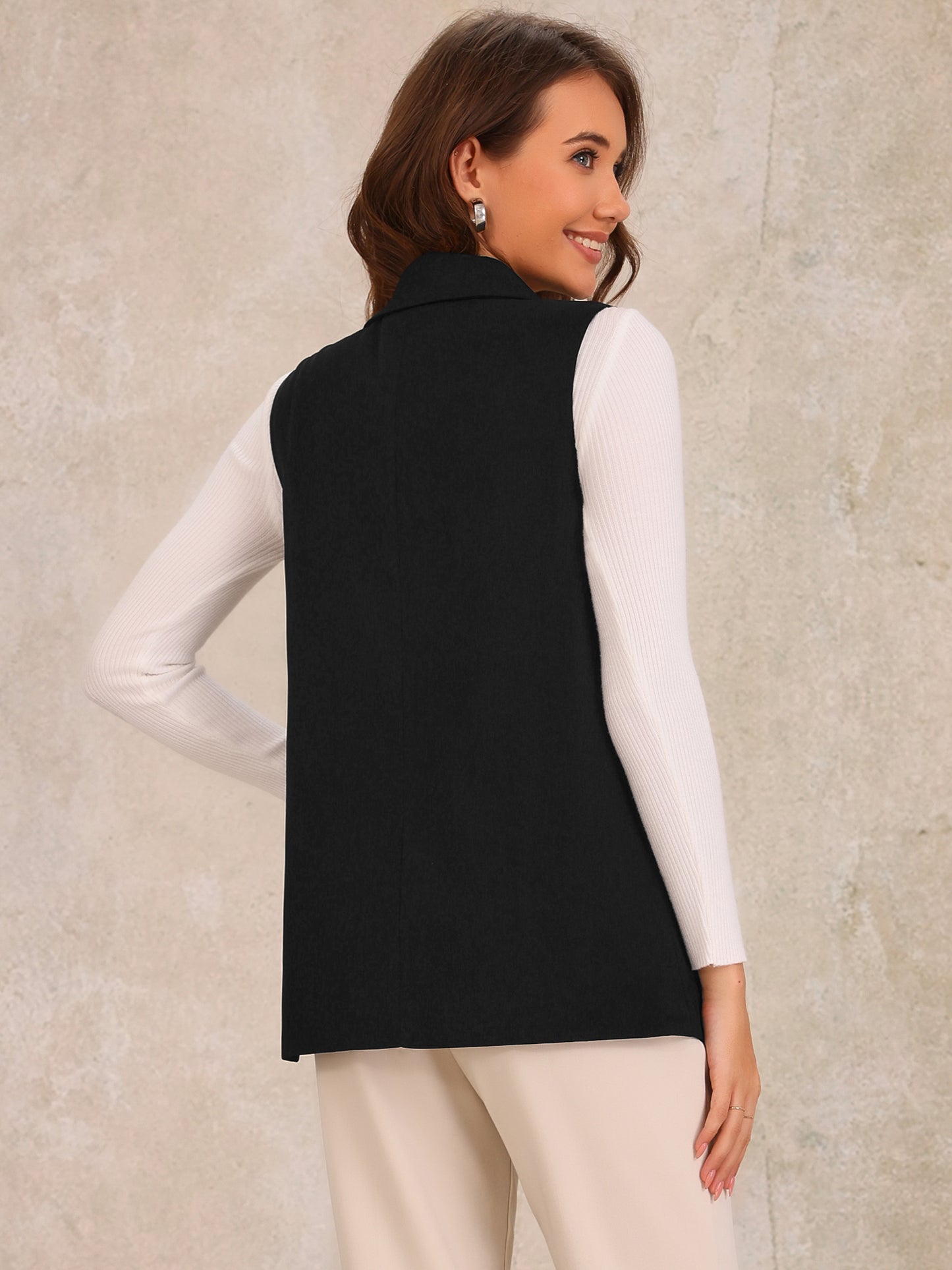 Women's Sleeveless Shawl Collar Open Front Work Office Suit Vest Blazer