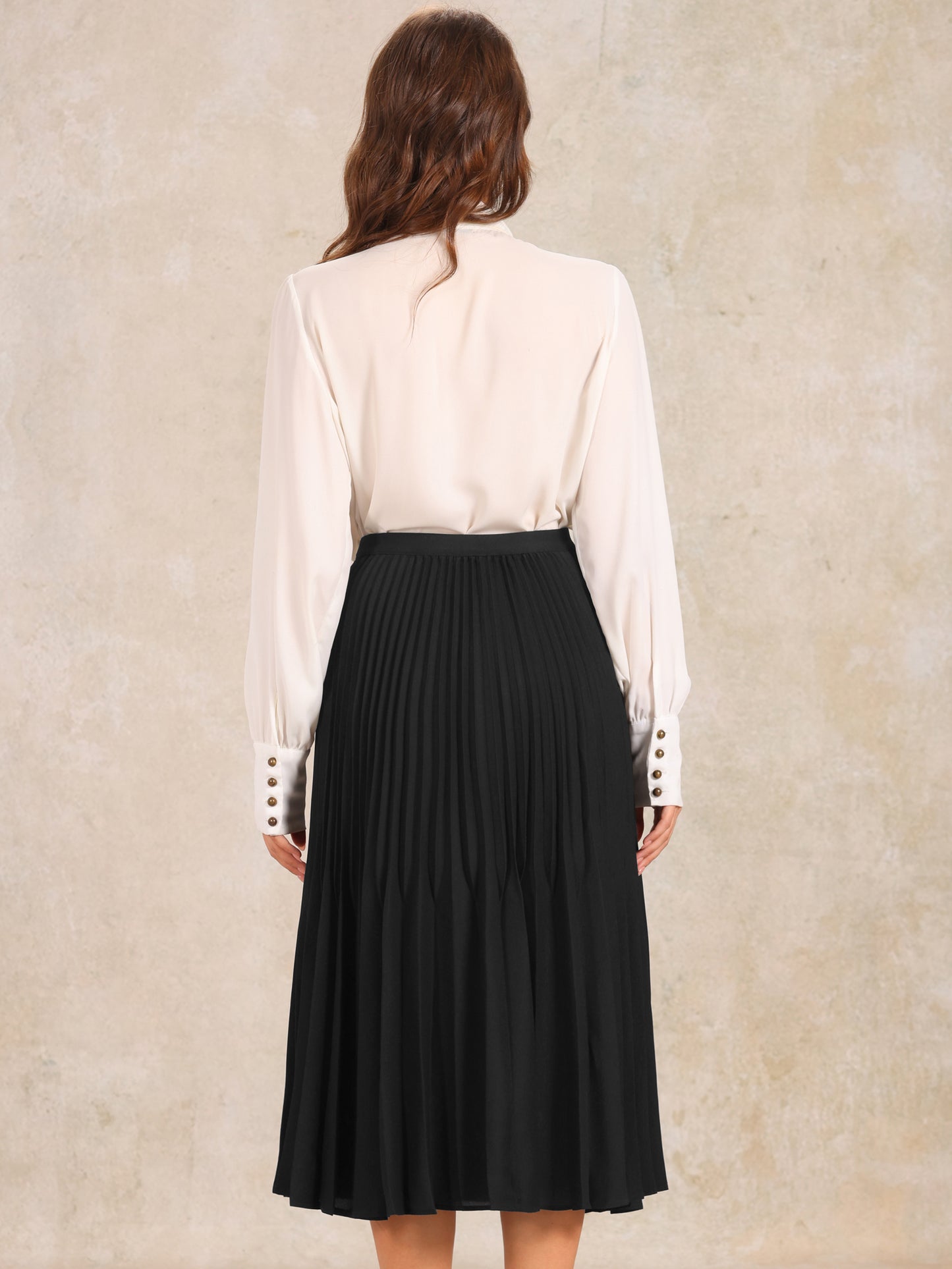 Falda midi plisada de corte A con cintura elástica para mujer