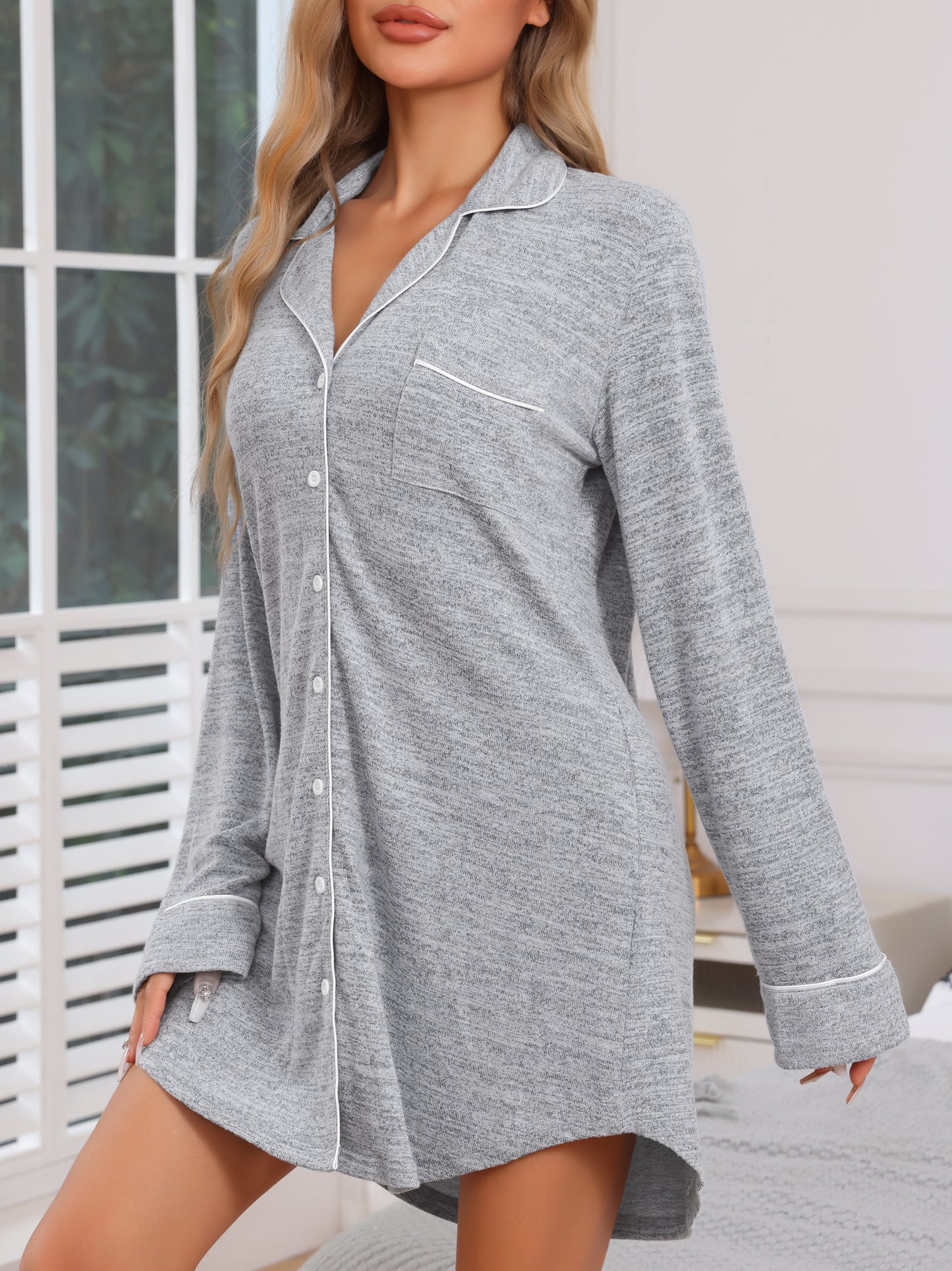 Chemises de nuit pour femmes, pyjamas de maternité boutonnés, manches longues, col en V, chemise de nuit courte