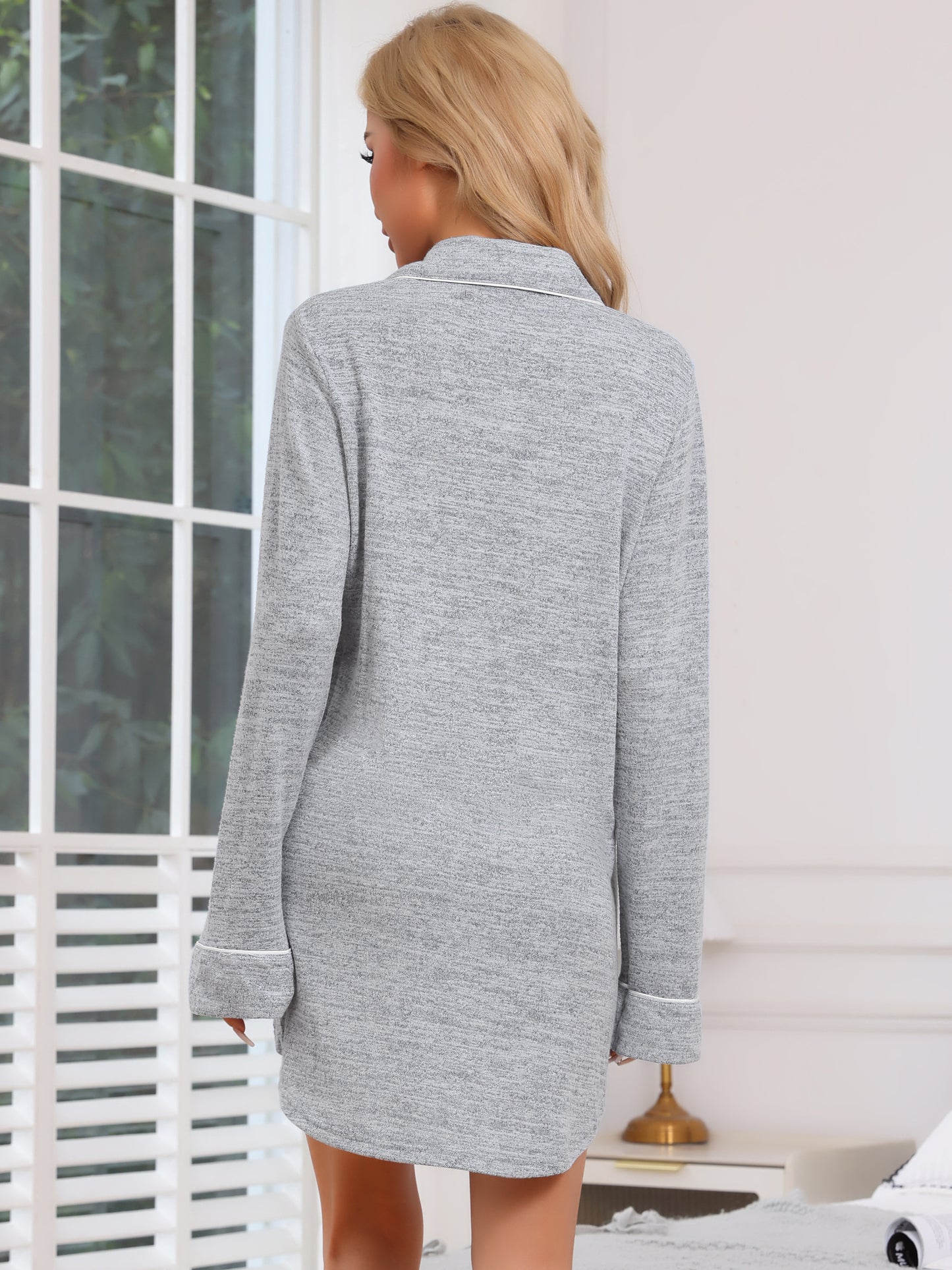 Chemises de nuit pour femmes, pyjamas de maternité boutonnés, manches longues, col en V, chemise de nuit courte