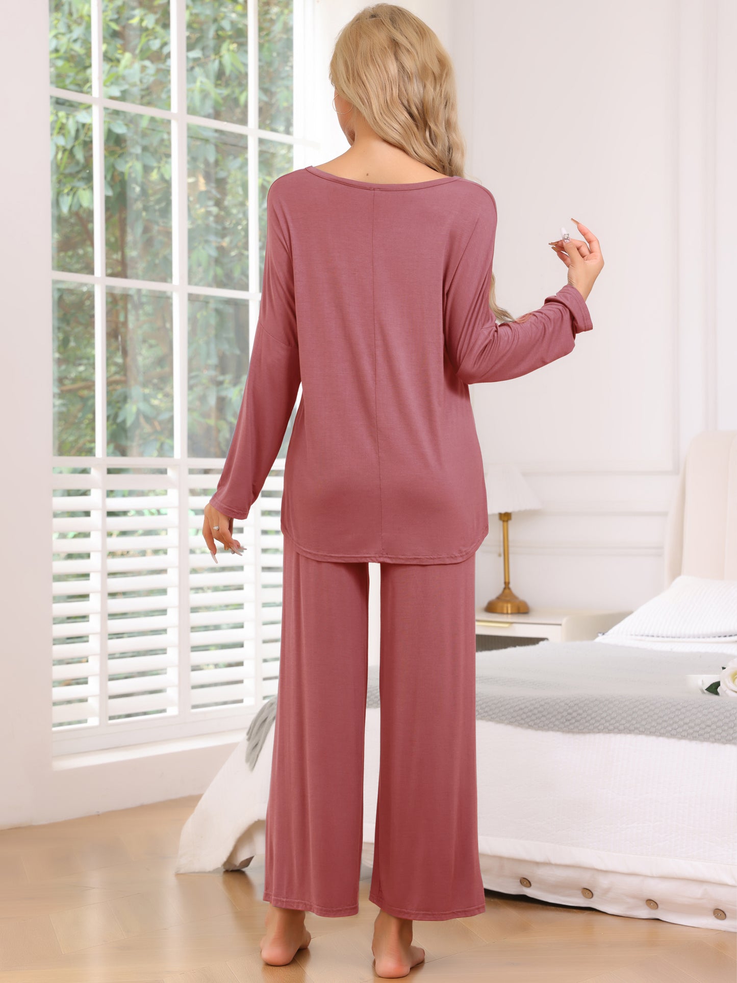 Ensemble de pyjama 2 pièces pour femme, haut haut bas, manches longues, pantalon, vêtements de nuit amples