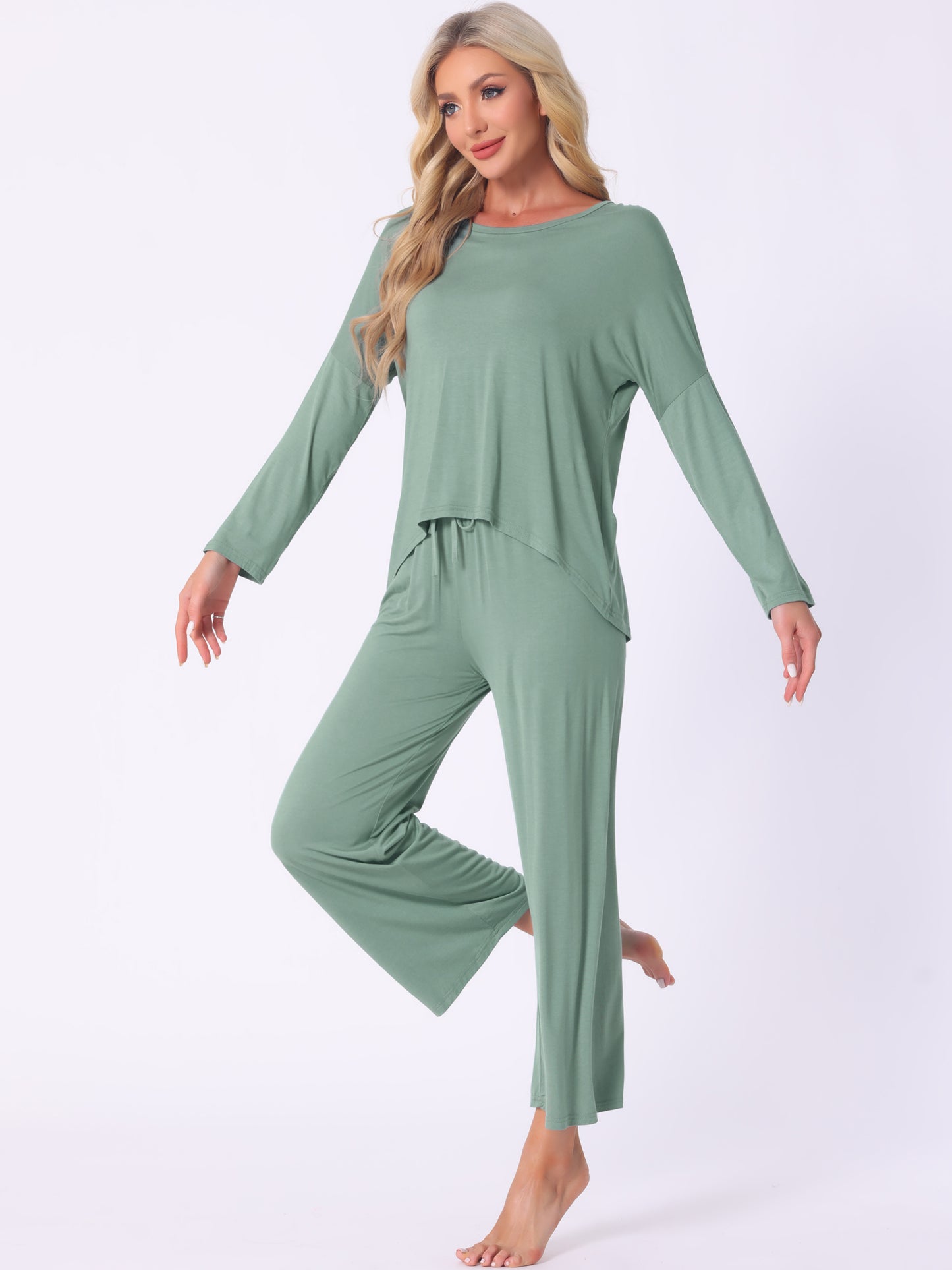 Ensemble de pyjama 2 pièces pour femme, haut haut bas, manches longues, pantalon, vêtements de nuit amples