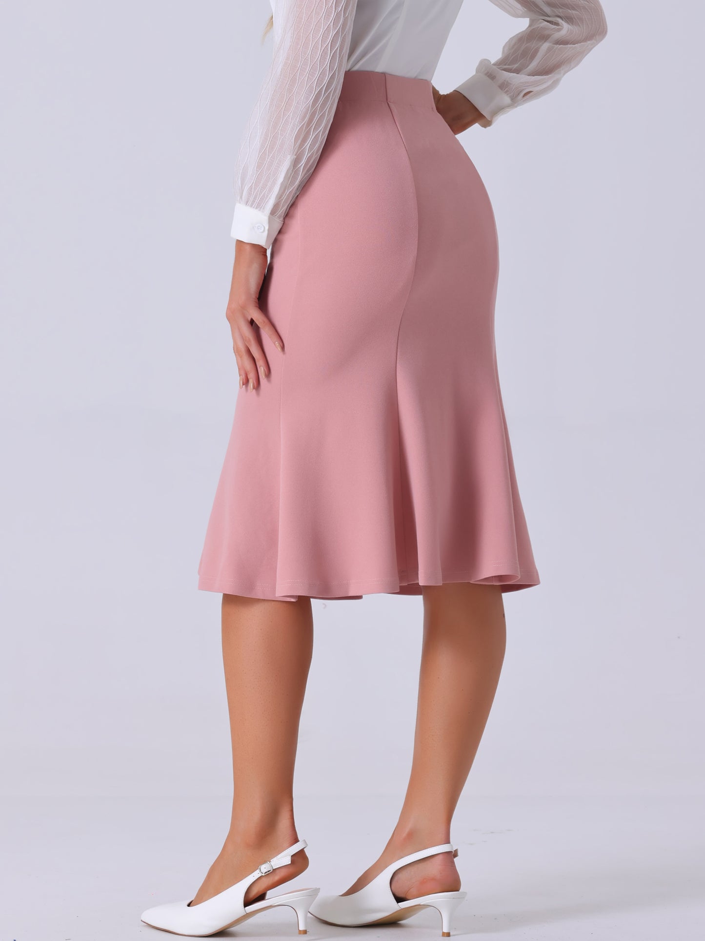 Falda midi elegante de cola de pez con cintura alta y dobladillo acampanado para mujer