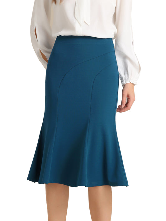 Falda midi elegante de cola de pez con cintura alta y dobladillo acampanado para mujer