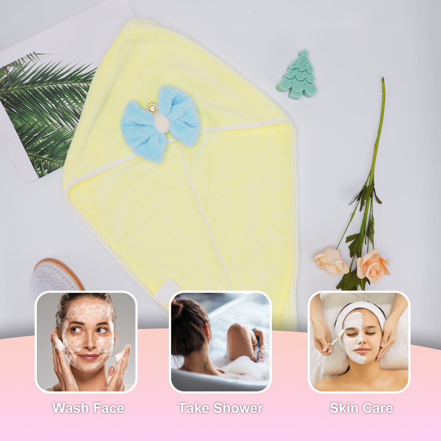 2 Pcs Hair Drying Towels, Absorbent Hair Towel Wrap for Women Yellow