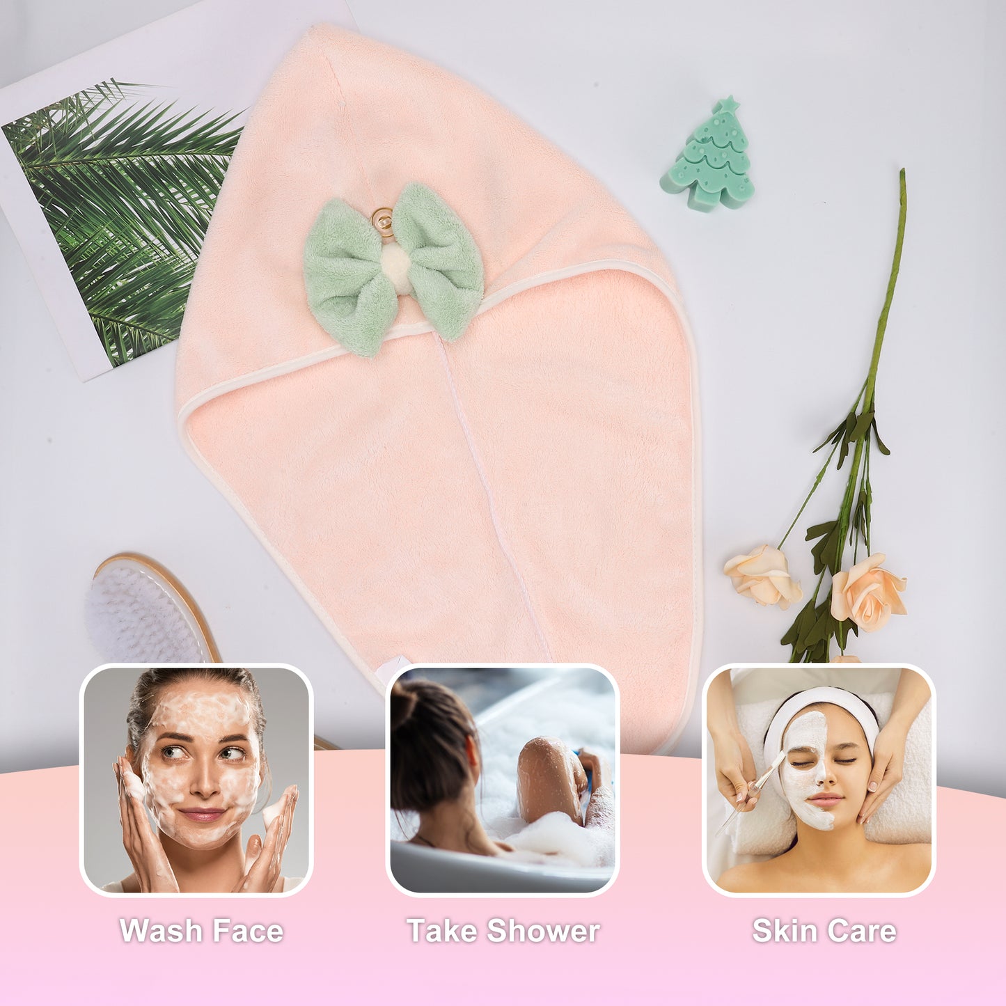 2 Pcs Hair Drying Towels, Absorbent Hair Towel Wrap for Women Pink