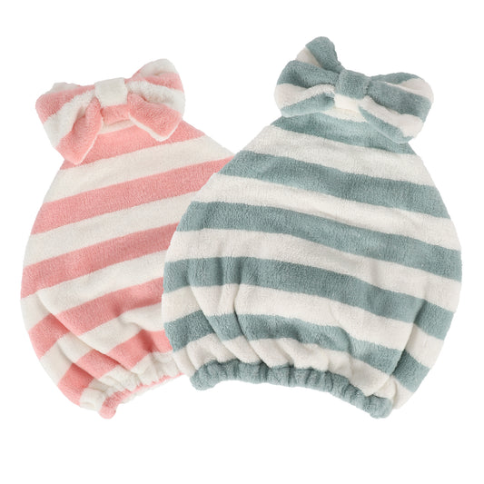 2 Pcs Hair Drying Towel, Stripe Absorbent Hair Towel Wrap for Women, Pink Green White