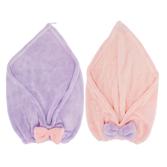 2 Pcs Hair Drying Towels, Triangular Bow Hair Towel Wrap for Women, Pink Purple