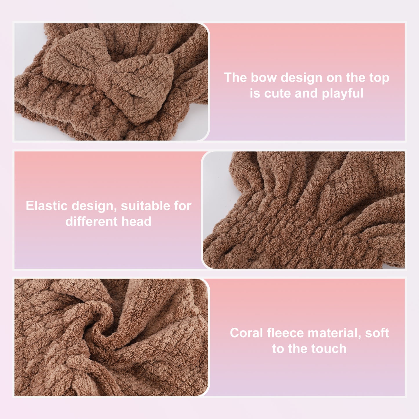 2 Pcs Hair Drying Towel, Bow Hair Towel Wrap for Women Beige Brown