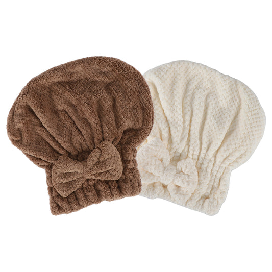 2 Pcs Hair Drying Towel, Bow Hair Towel Wrap for Women Beige Brown