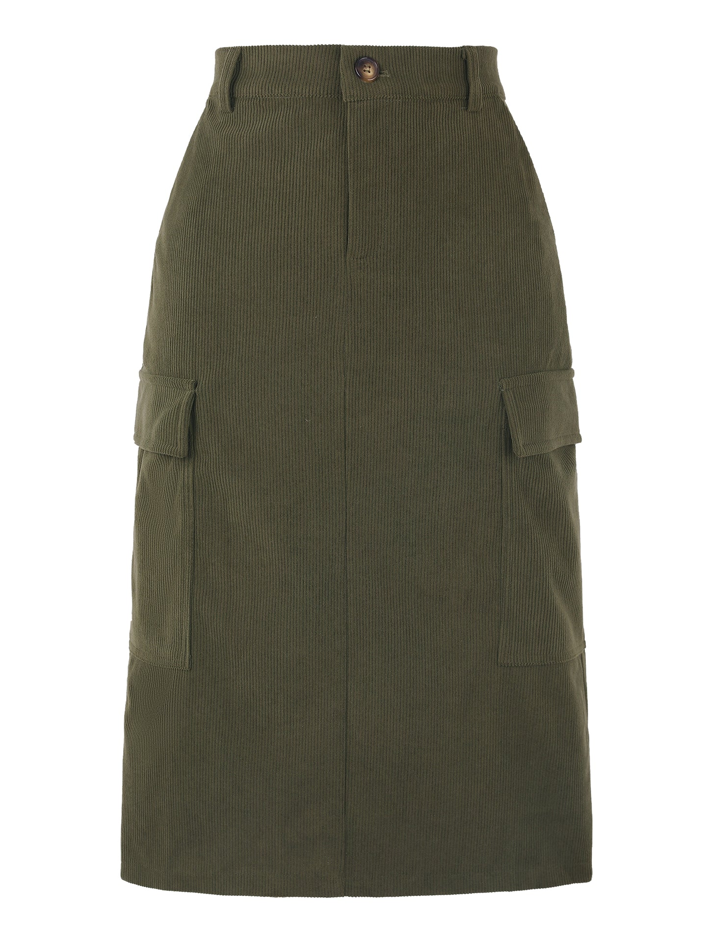 Women's Corduroy Cargo Skirt High Waisted Elastic Back H Line Midi Skirt