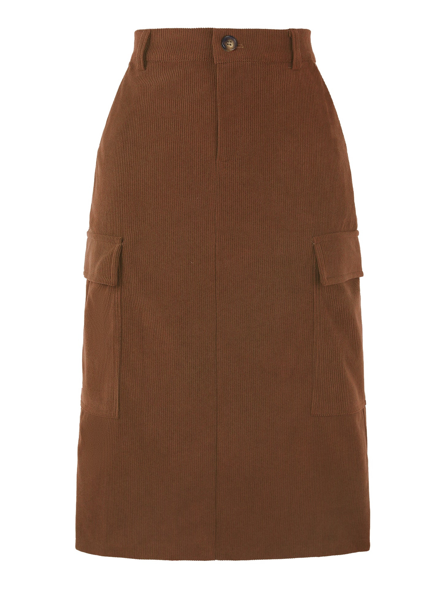 Falda cargo de pana para mujer, cintura alta, espalda elástica, corte en H, midi