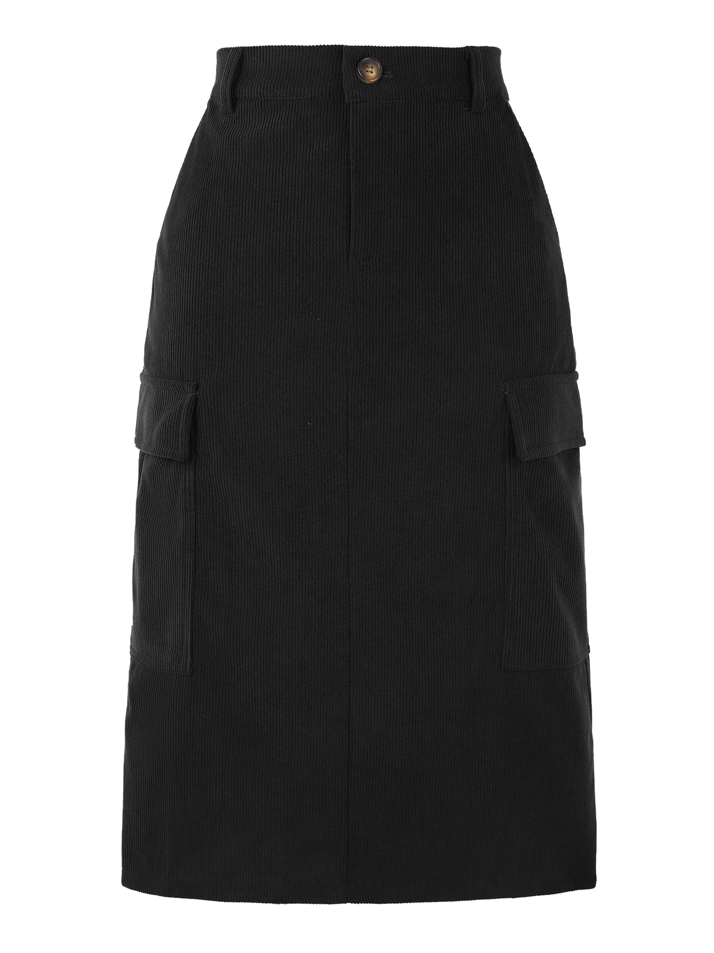 Falda cargo de pana para mujer, cintura alta, espalda elástica, corte en H, midi