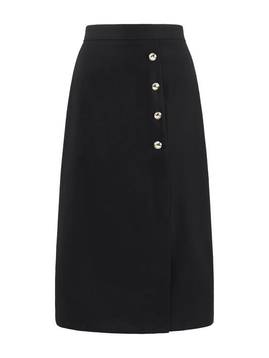 Falda tubo de cintura alta con botones decorativos para mujer para ir al trabajo
