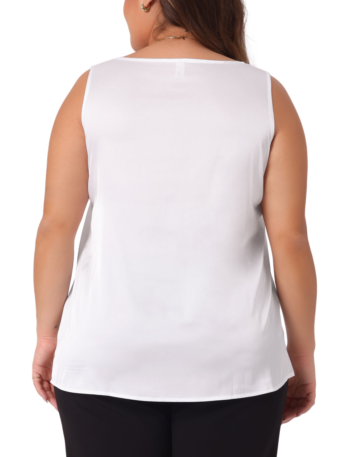 Women Plus Size Satin Tank Tops V Neck Casual Sleeveless Summer Basic Tank