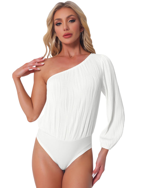 Women's One Shoulder Bodysuit Long Sleeve Casual Ribbed Body Suits