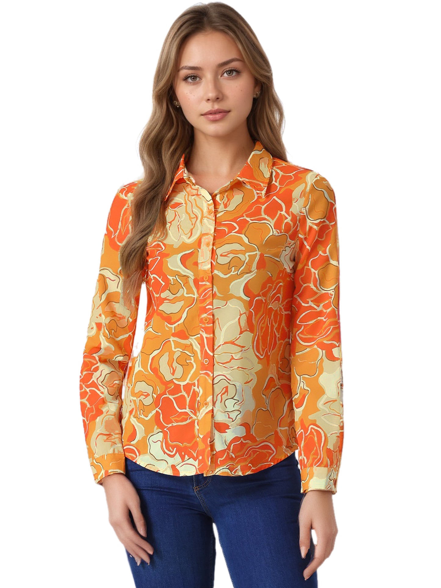 Women's Long Sleeve Button Down Ditsy Floral Shirt (Available in Plus Size)