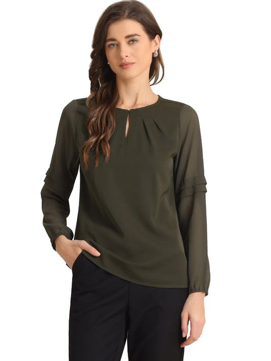 Women's Keyhole Neck Long Sleeve Business Casual Blouse Shirt