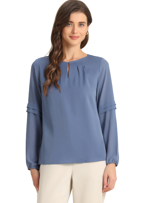 Women's Keyhole Neck Long Sleeve Business Casual Blouse Shirt