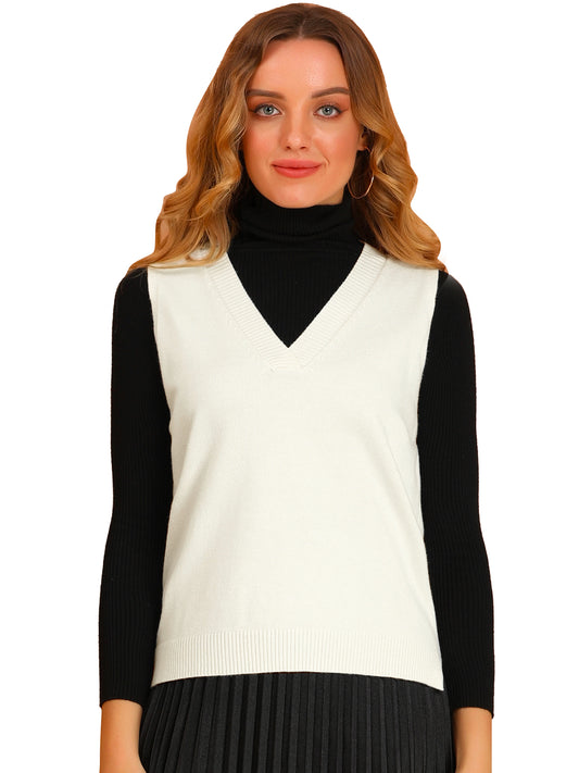 Women's V Neck Sweater Vest Knit Pullover Sleeveless Sweater Top
