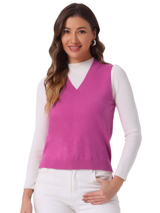 Women's V Neck Sweater Vest Knit Pullover Sleeveless Sweater Top