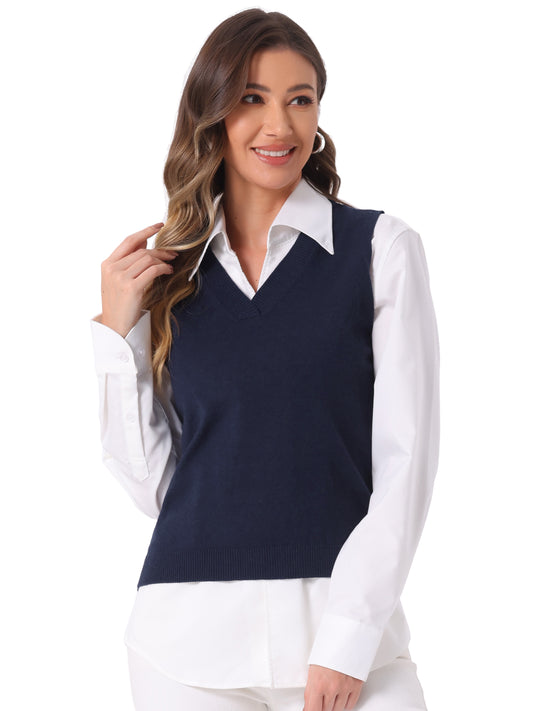 Women's V Neck Sweater Vest Knit Pullover Sleeveless Sweater Top