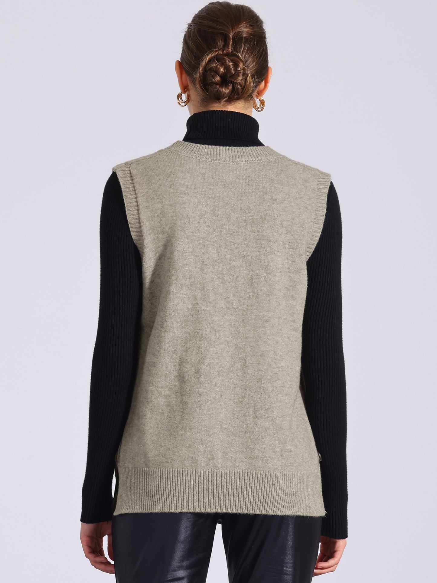 Chaleco de punto tipo jersey acanalado con cuello en V y sin mangas para mujer