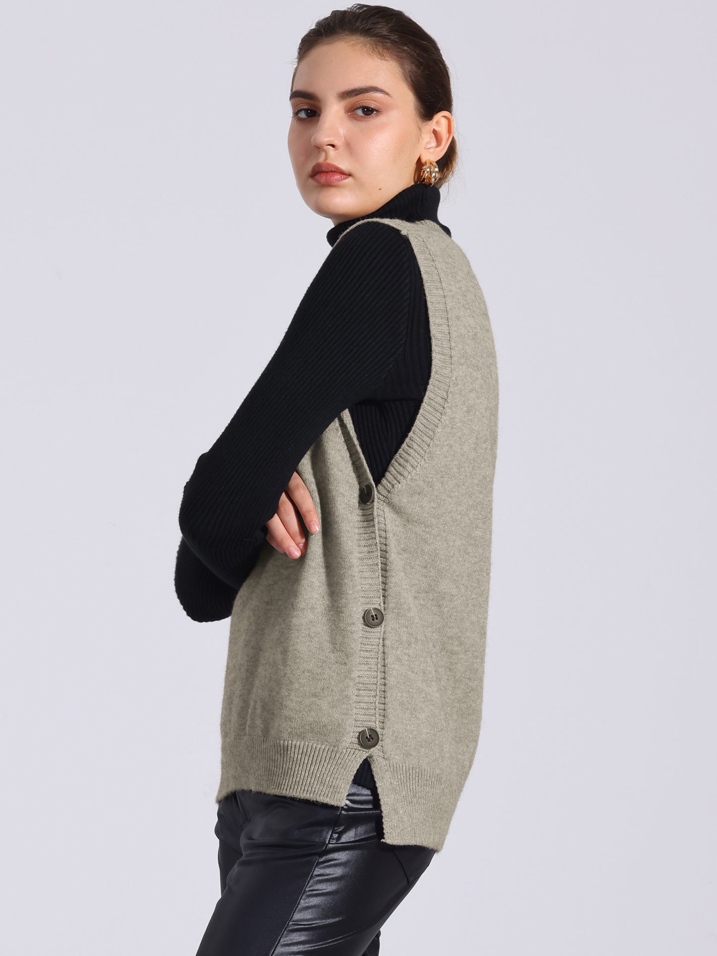 Chaleco de punto tipo jersey acanalado con cuello en V y sin mangas para mujer