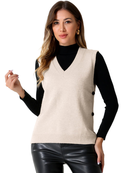 Women's Sleeveless Ribbed V Neck Pullover Knit Sweater Vest