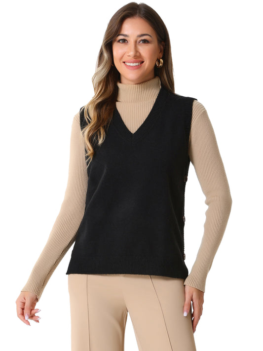Women's Sleeveless Ribbed V Neck Pullover Knit Sweater Vest